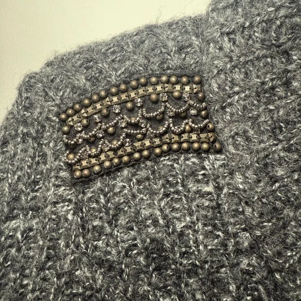 Culture Calvari Knit Cardigan Beaded Shoulder‎ Detail Military Zippers S